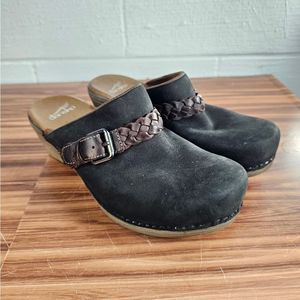 Dansko Melanie Mules Nubuck Leather Clogs Chunky Heel Braided Detail Size 39